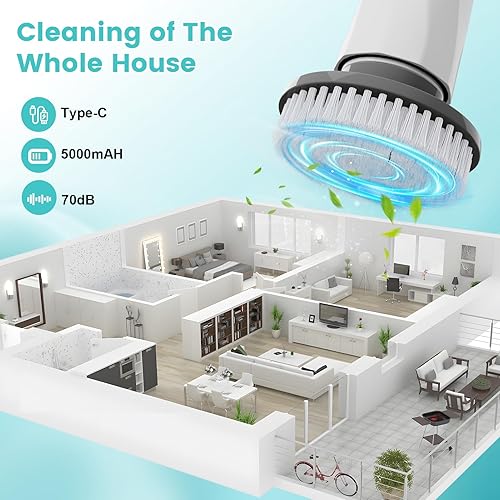 Miniatura 3 de Limpiador eléctrico giratorio, nuevo limpiador inalámbrico para bañera de hidromasaje con mango largo, cepillo de ducha fuerte de 101 libras con 8