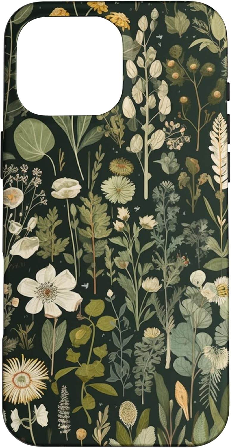 iPhone 16 Pro Max Olive Green Boho Botanical Wildflowers
