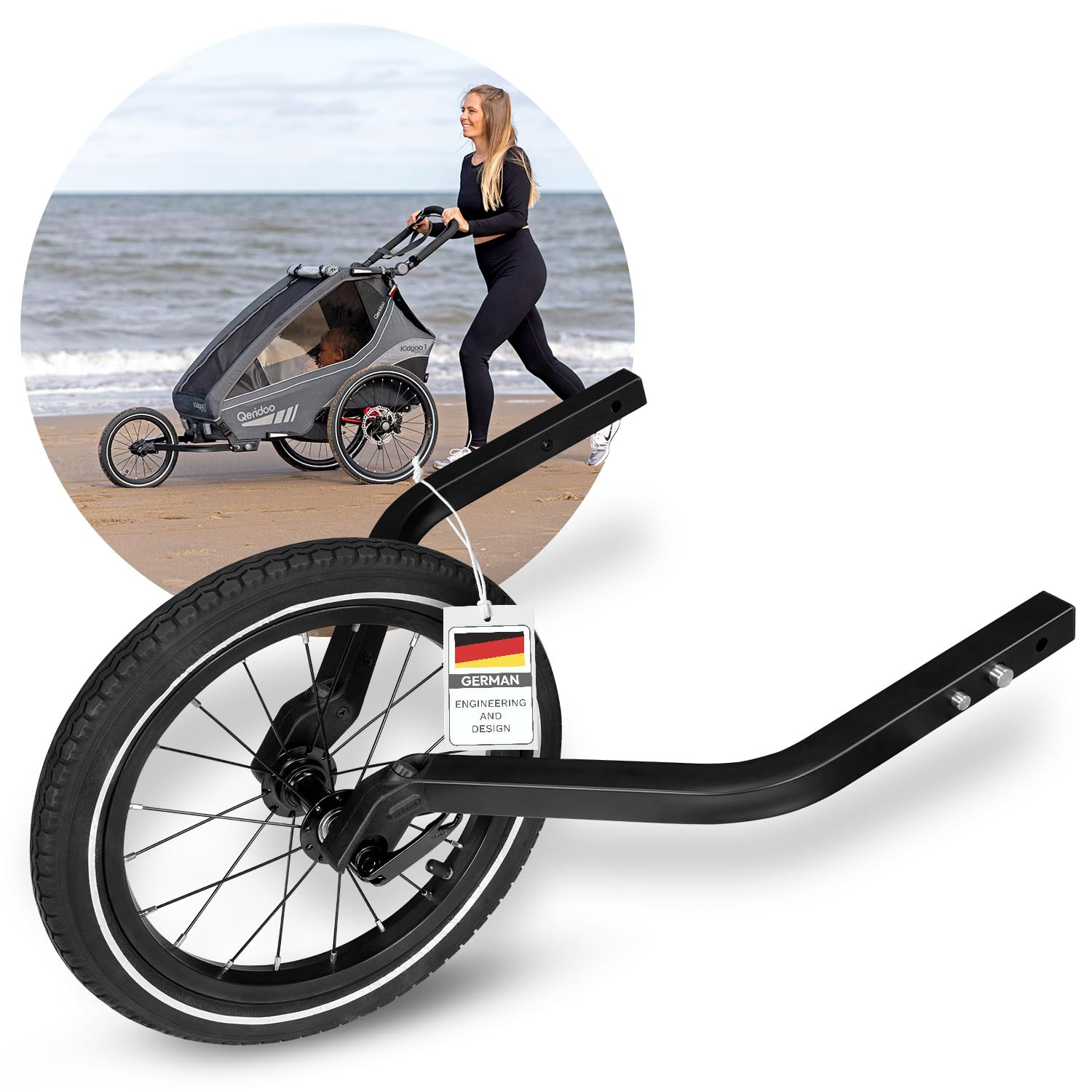 QERIDOO 14" Joggerwheel for One-Seater Akcesoria do krzeseł/wózków, Młodzież Unisex, Schwarz (czarny), Jeden rozmiar