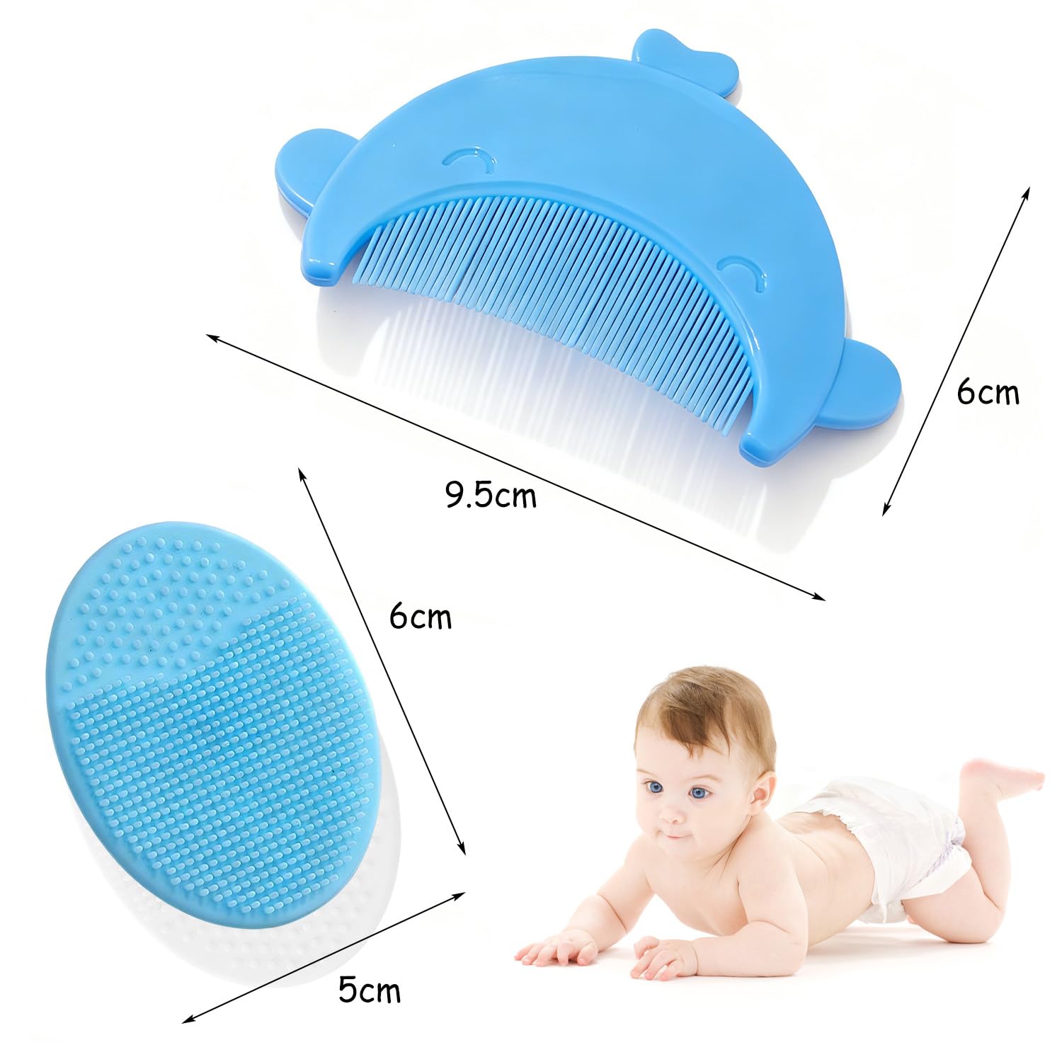 2 PCS Peigne pour Croûtes de lait, Brosse de Bain pour Bébé, Peigne pour Enfants, Arc de Forme Brosse à Cheveux, Aide à Masser Doucement le Cuir Chevelu?Baleine bleue?