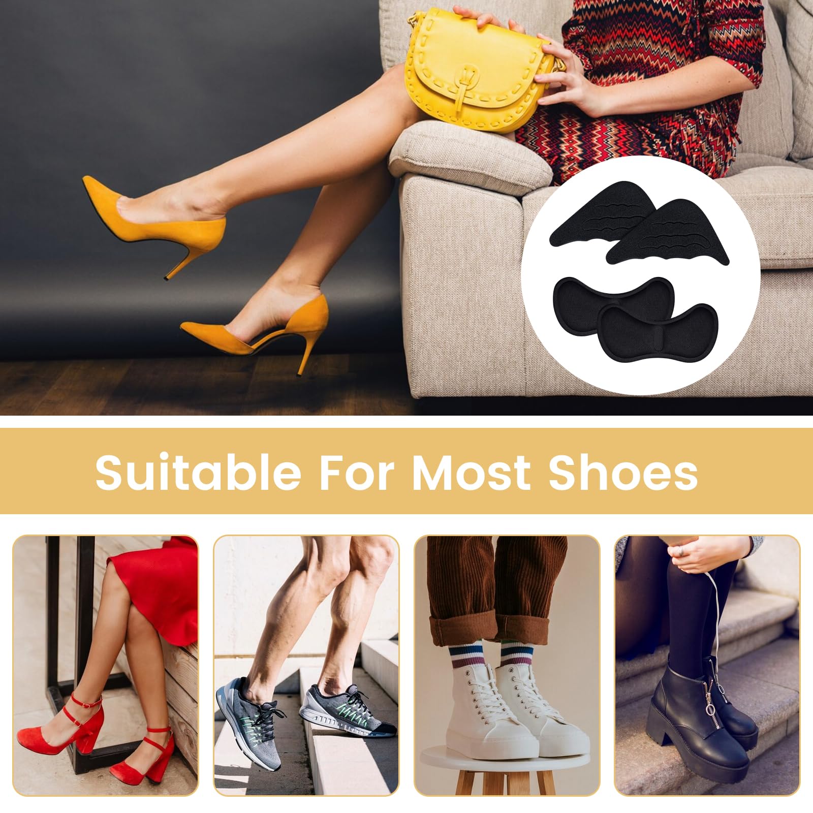 12 Pezzi Riempitivi e Proteggi Tallone, Inserti Sponge Regolabili per Scarpe, Cuscinetto Punta con Impugnature, Solette per Ridurre Numero, Comodi Salvatallone (B)