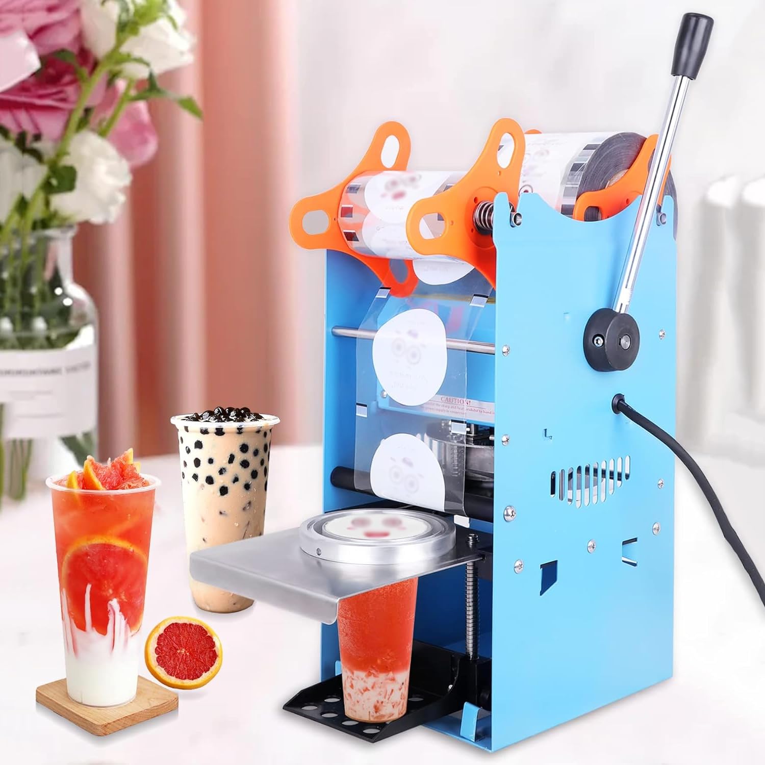 ASerZenith Semi-Automatic Milk Tea Cup Sealer, Fast 3-Second Sealing, Dual Diameter 95/90Mm, Ideal For High-Volume Drink Shops