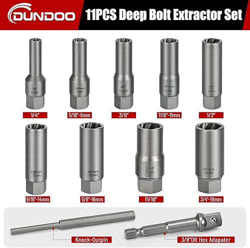 Miniatura 2 de Kit de extractor de pernos de 11 piezas, juego de extractor de pernos pelados, juego largo y profundo, fácil de salir, herramienta de enchufe para