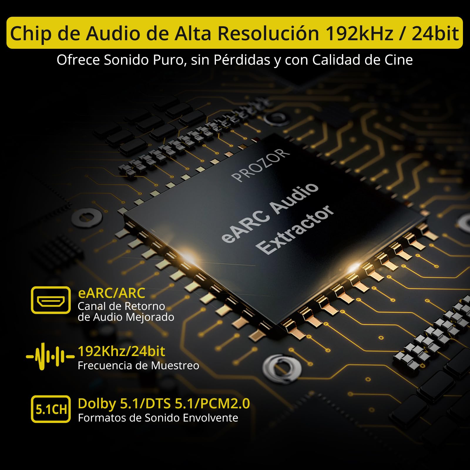 PROZOR Extractor de Audio HDMI eARC ARC Convertidor HDMI a Óptico Toslink 192KHz 24bit Adaptador ARC a Óptico Compatible con PCM Dolby DTS 5.1 2.0 para TV Barra de Sonido Auriculares Cine en Casa