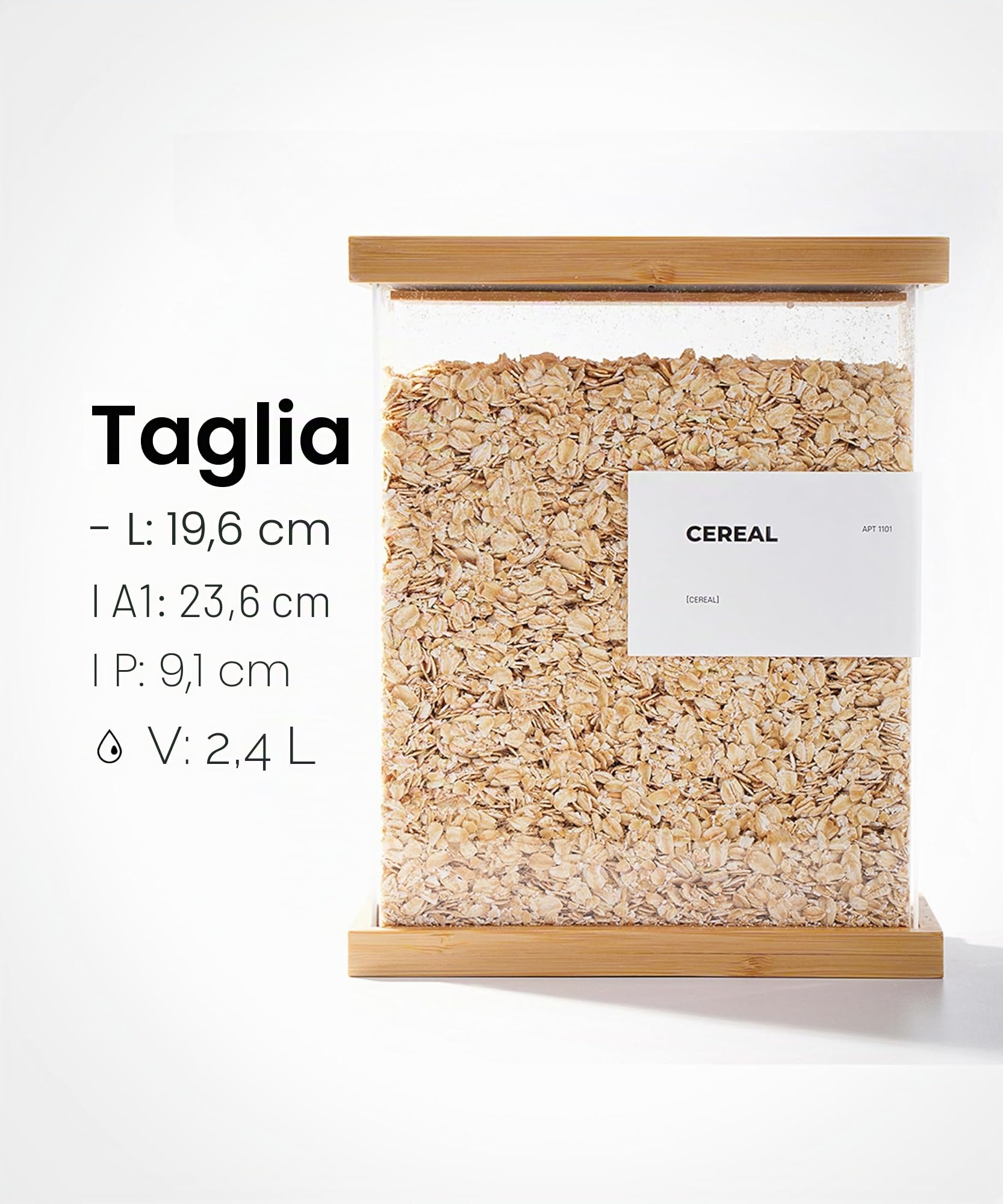 APT 1101 Dispenser per alimenti in bambù, organizer da cucina e contenitore, ermetico, per cereali, riso, farina, snack (2, grande)