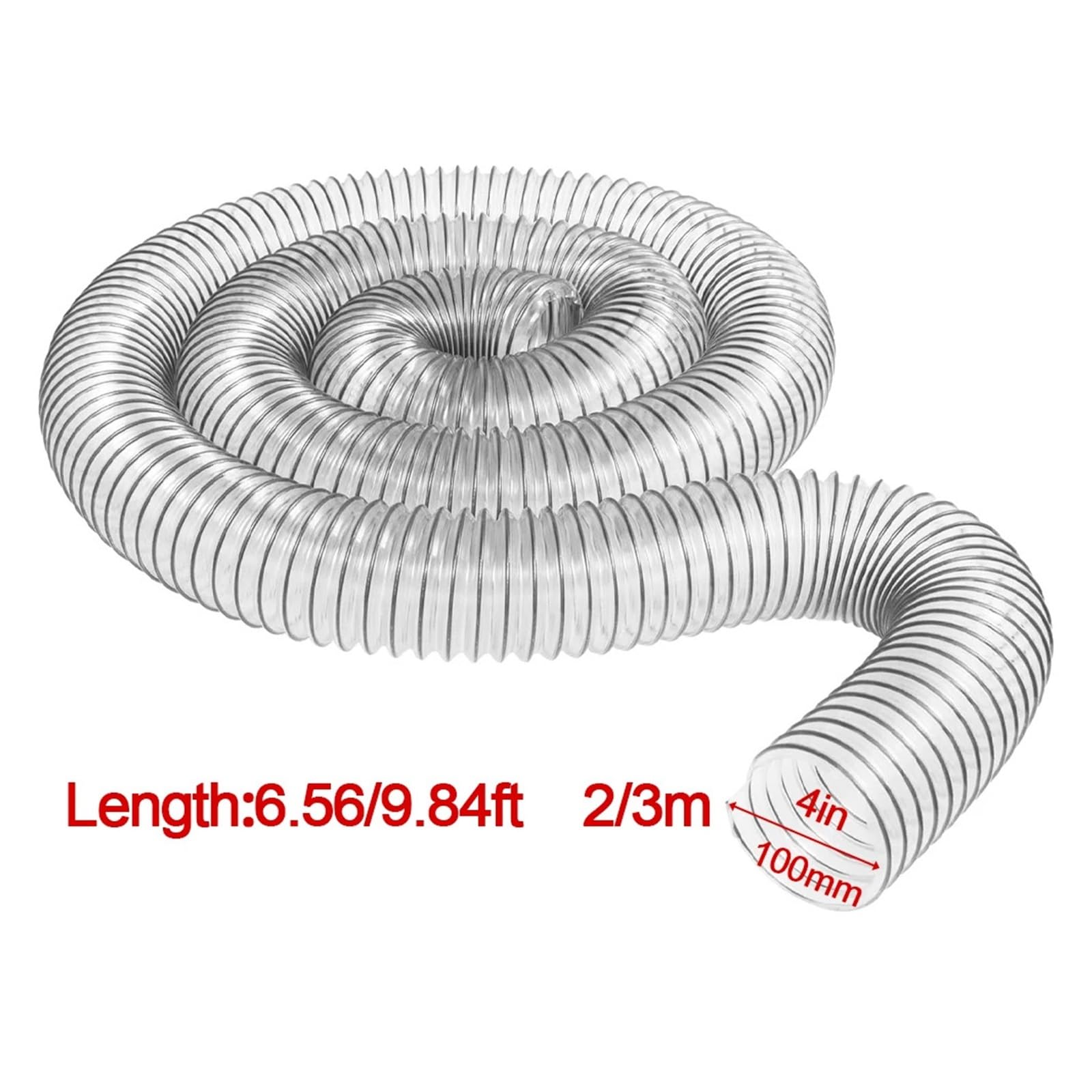 Manguera De PVC De 100 Mm For Aspiradora, Extractor De Polvo Industrial, Fuelle For Carpintería, Tubo Colector Transparente.(3 m)