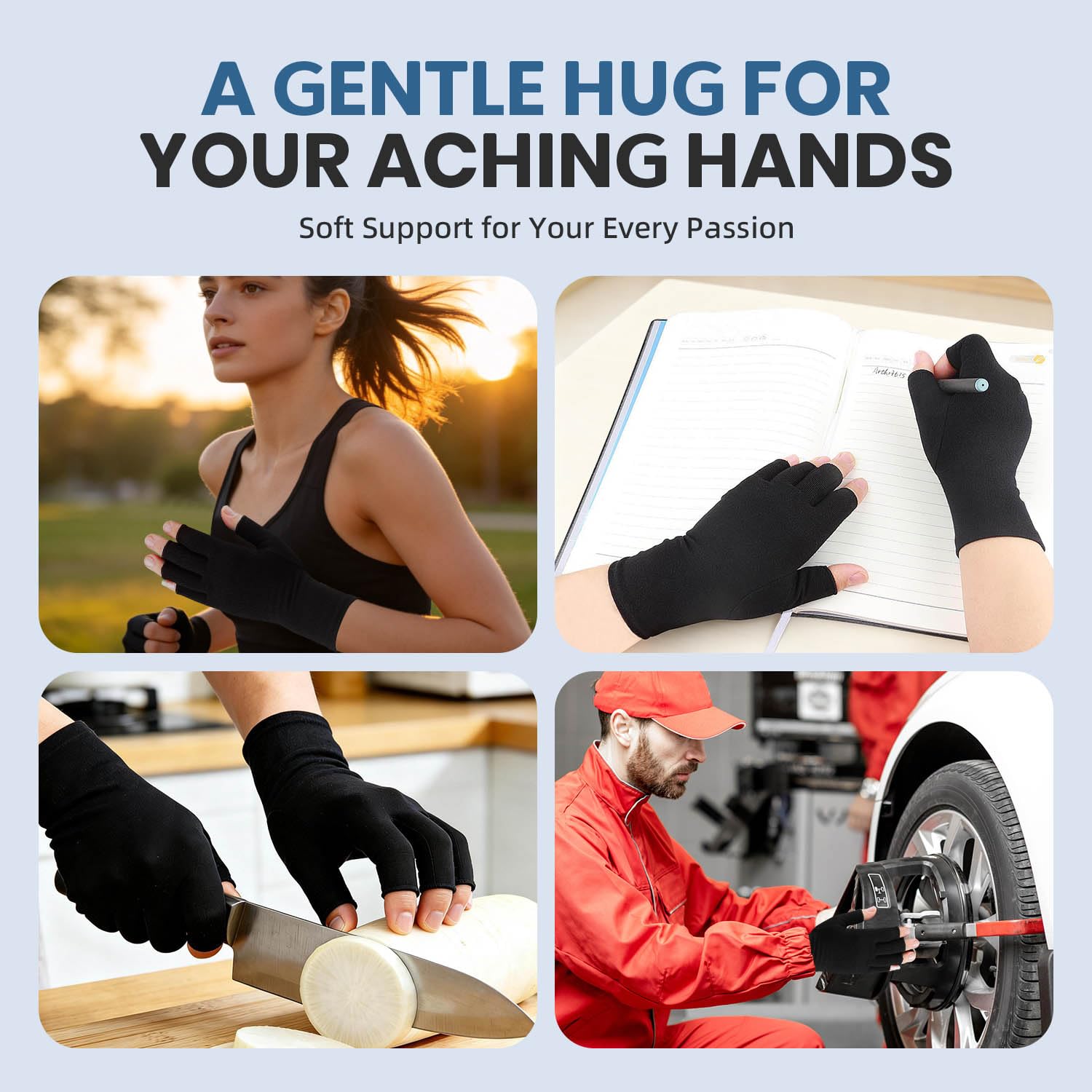 2 pares de guantes para artritis, guantes de compresión de mano para reumatoides, alivio del dolor, túnel carpiano, hinchazón, soporte articular, guantes sin dedos para conducir para mujeres