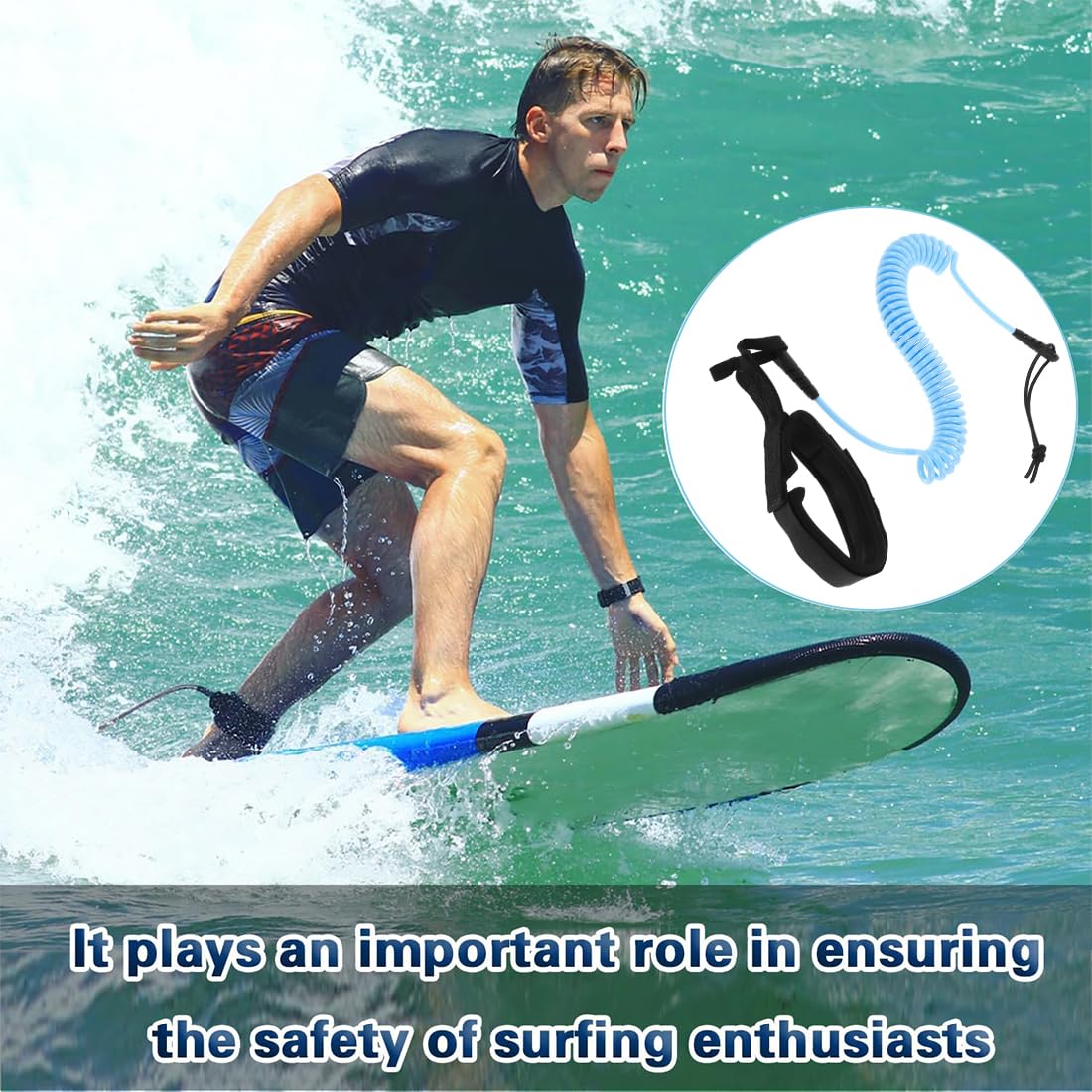 10ft SUP Guinzaglio, Lacci di Sicurezza da Surf Adulti, Guinzaglio da Surf, Spirale Leash SUP TPU, Regolabile Guinzaglio da Surf per Stand Up Paddleboard Kayak Bodyboard Longbooard