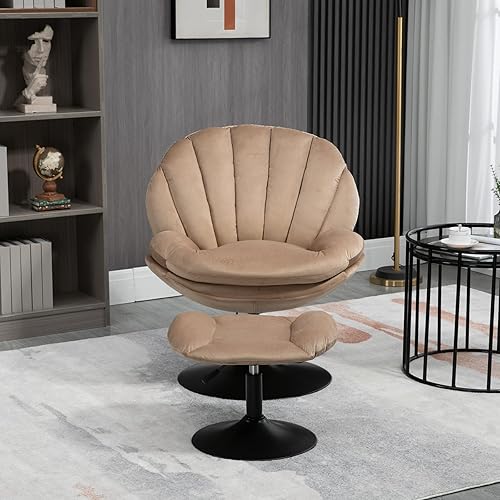 Miniatura 2 de Silla decorativa de terciopelo con otomana sillón giratorio cómodo de 360 pies con reposapiés sillón de descanso ajustable altura otomana para sala