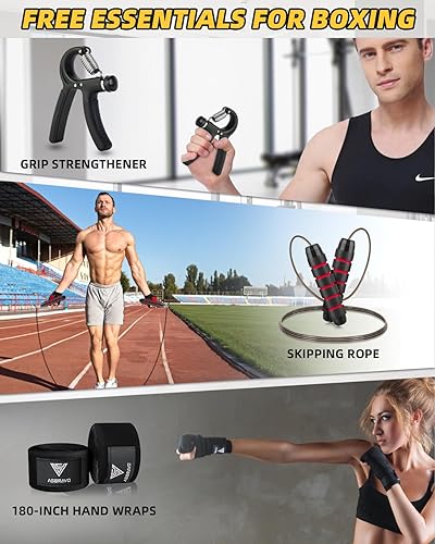 Miniatura 5 de Saco de boxeo para adultos, 4 pies Oxford Heavy Boxing Bag Set 12OZ Guantes para MMA Muay Thai Kickboxing Entrenamiento en casa, Gimnasio Marcial