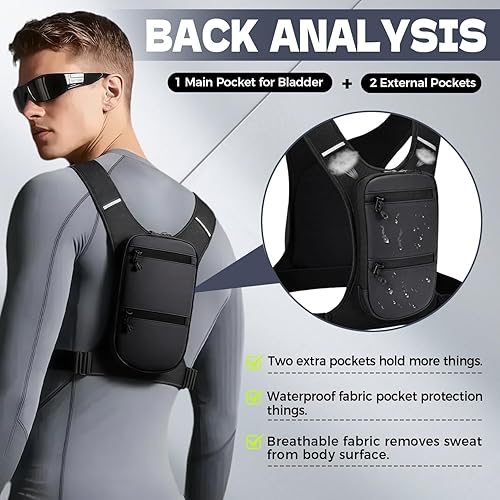Miniatura 3 de Running Hydration Vest Backpack Chest Bag with 800 ML Water Bladder, Minimalist Lightweight Running Vest for Women Men with Phone Holder, Extra