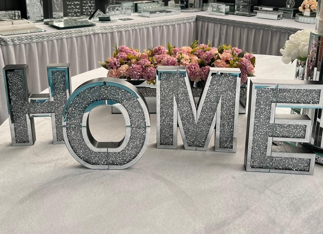 DEENZ Mirrored Diamond Large Home Letters Crushed Crystal Mirror Diamond Wall Art,Gift Ready Box