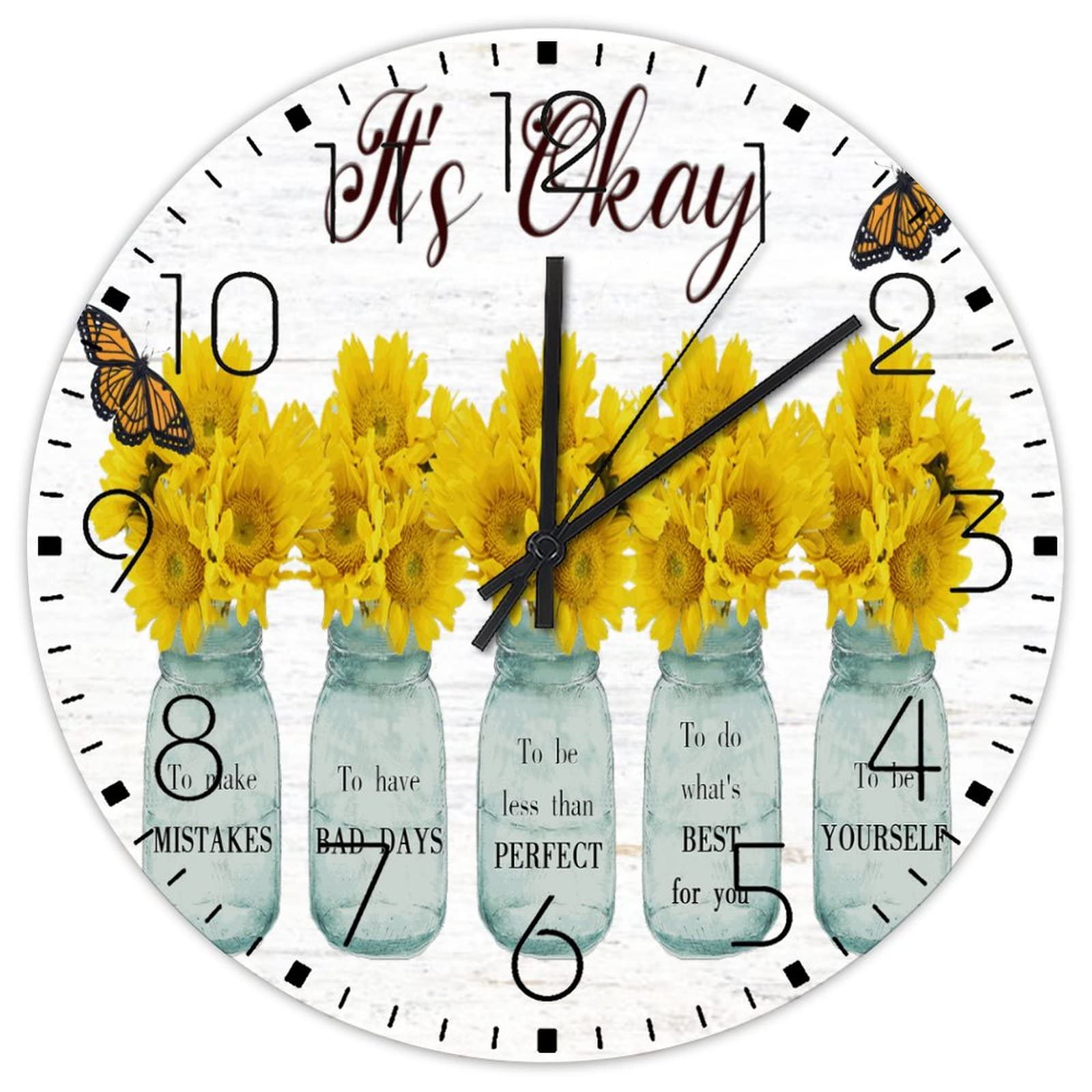Horloge murale silencieuse suspendue decoration bois vintage tournesol pour restaurant