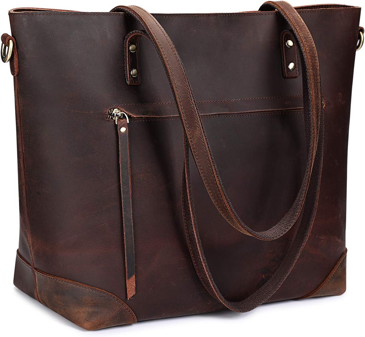 Women's Vintage 3 Way Genuine Crazy Horse Leather Tote Shoulder Bag Handbag Fashion Handbag Messenger Bag