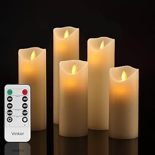 Flameless Candles Battery Operated Candles Set Decorative Flameless Candles 4" 5" 6" 7" 8" Classic Real Wax Pillar with Moving LED Flame & 10-Key Remote Control 2/4/6/8 Hours Timer