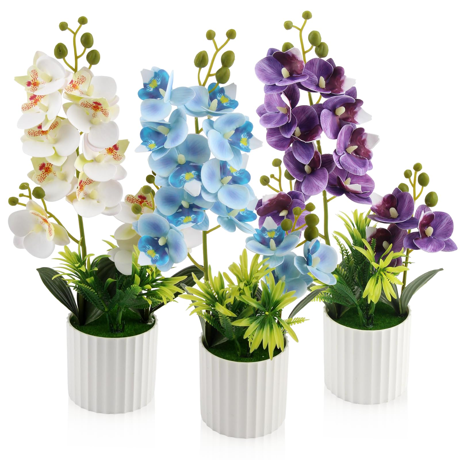 JINXIAN 3 Pcs Artificial Orchid in Pot 35cm Artificial Flowers Orchid Plant