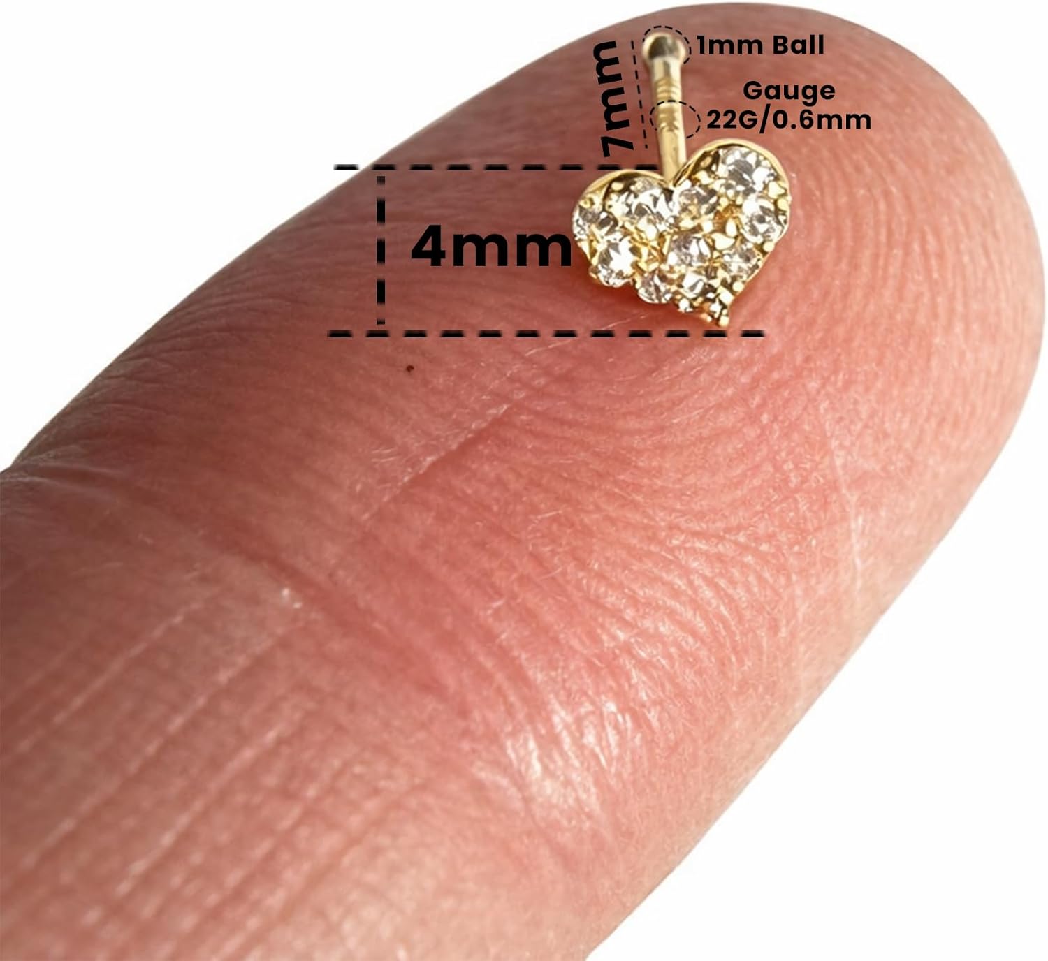 Ellie J Maui 14k Solid Gold Heart Nose Stud, Tiny Pave CZ Nose Bone Piercing, Cute Dainty Nose Pin for Women and Girls, Cubic Zirconia Heart Shaped Jewelry - Image 2