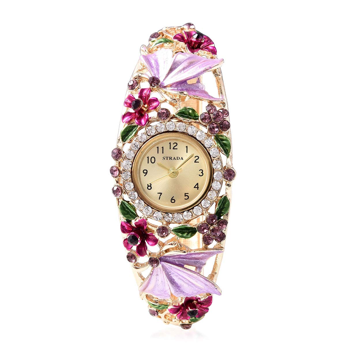 Shop LC Delivering JoyShop LC Butterfly Watches for Women Strada Crystal Japanese Movement Water Bangle Watch in Gold Plated with Stainless Steel Back Wrist Jewelry Fashion Analog Digital Classic Timer Birthday Gifts
