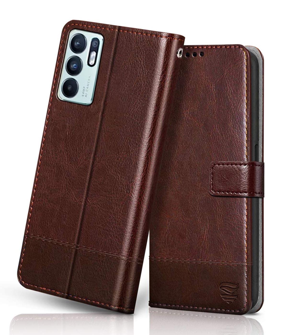 FLIPPED Vegan Leather Flip Case Back Cover for Oppo Reno 6 5G (Flexible, Shock Proof | Hand Stitched Leather Finish | Card Pockets Wallet & Stand | Tan with Brown) (B09J3T4QH9) Amazon Price History, Amazon Price Tracker