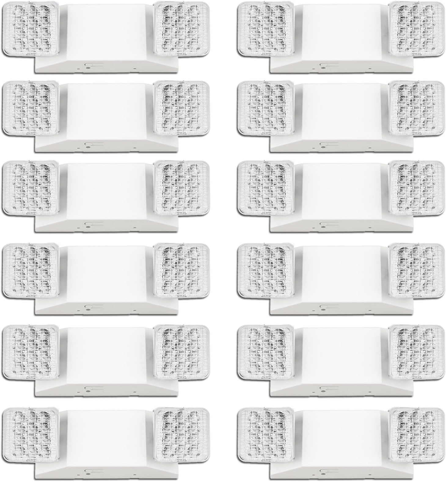 LED Emergency Lights 12 Pack with Battery Backup - 2 Head Emergency Lighting for Home & Business, AC120-277V, White