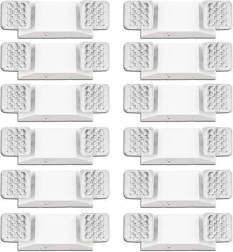 LED Emergency Lights 12 Pack with Battery Backup - 2 Head Emergency Lighting for Home & Business, AC120-277V, White