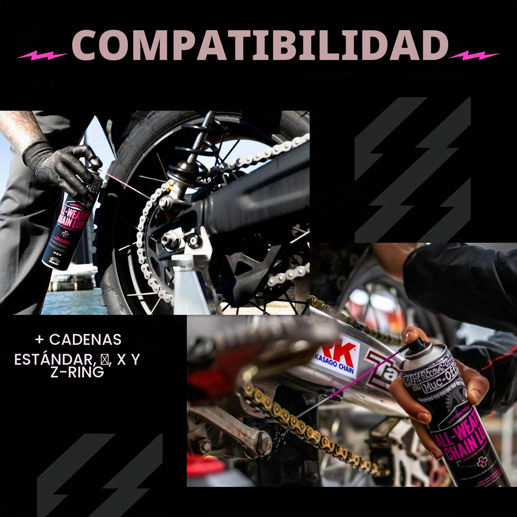 Muc-Off Lubricante de Cadena de Moto para Todos los Climas, 400 Ml - Spray Lubricante para Cadena de Moto - Formulado para Todas las Condiciones Climáticas