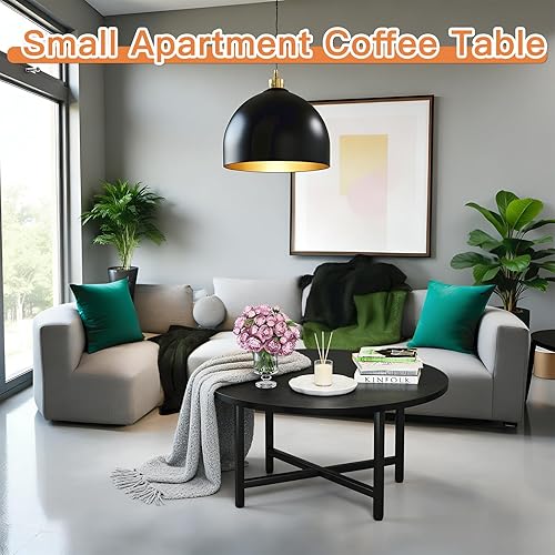 Miniatura 3 de Mesa de Café FAMIDGE, Mesas de Café de 23.6" para Sala de Estar, Mesa de Café Redonda con Marco de Metal, Mesa de Piso para Sentarse en el Suelo