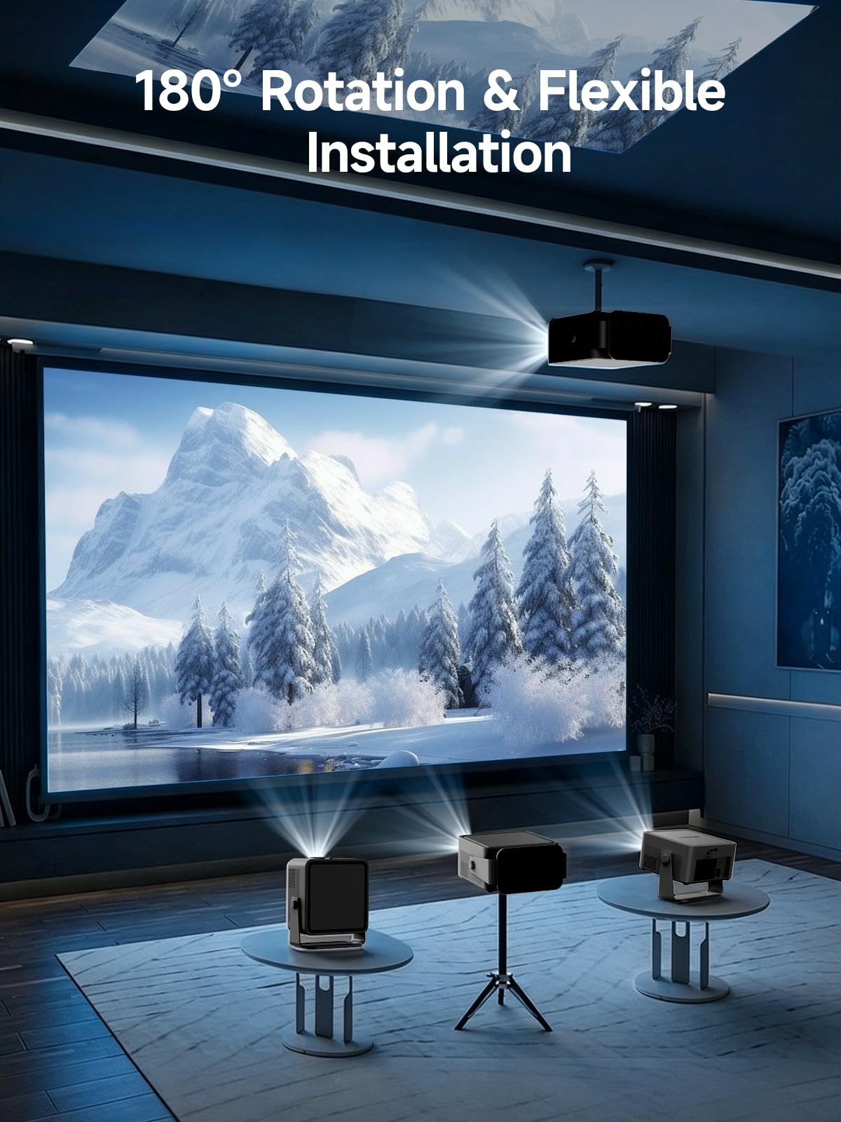 【Android 14 & 800 ANSI】Smart Proiettore Portatile 4K Supporto, 1080P Nativo | Messa A Fuoco Automatica, Correzione Trapezoidale, WiFi 6 BT 5.4, Altoparlante da 15W, Rotazione 180° Proiettore da Esterno