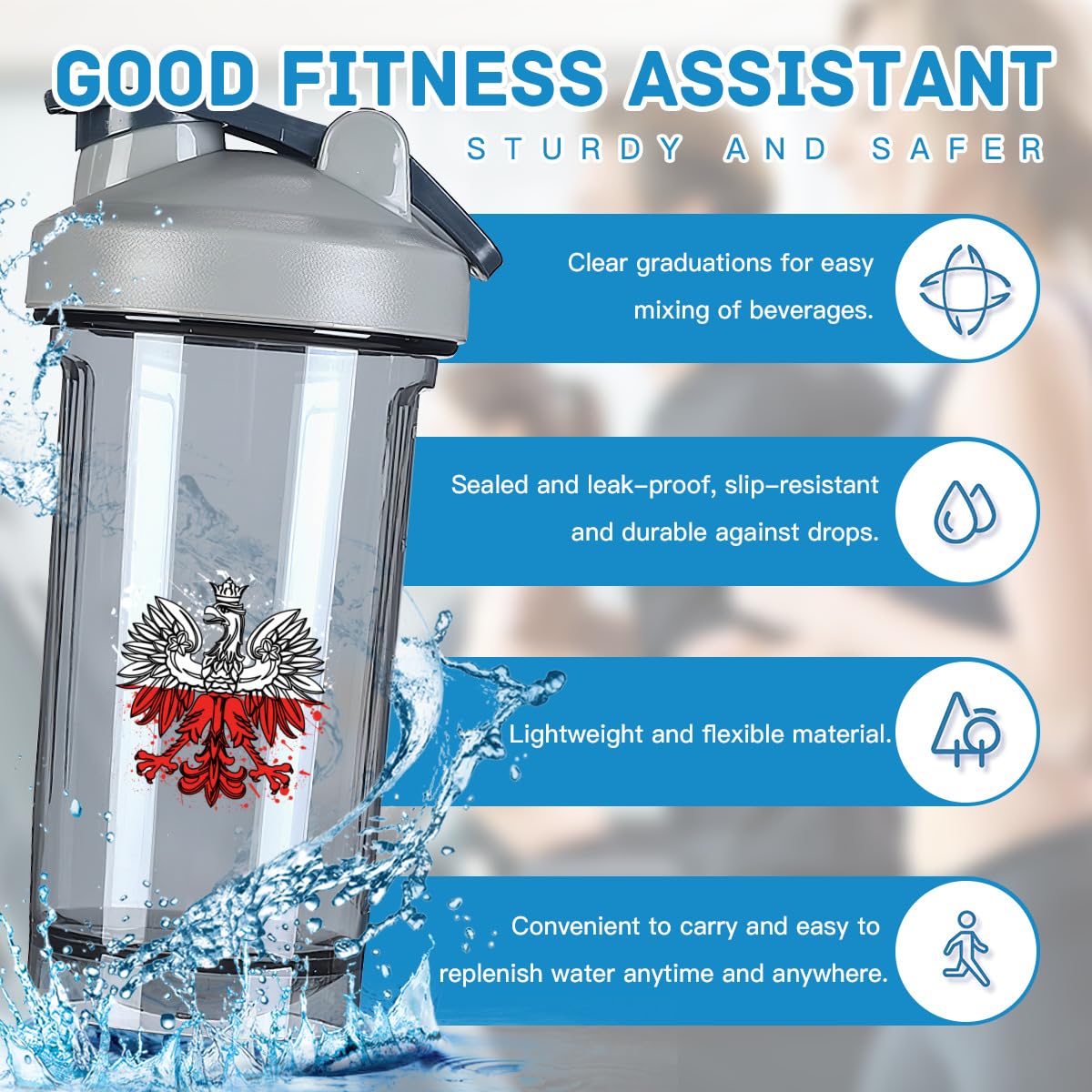 Eagle Poland Poles Flag 5 18 Ounce Shaker Bottle Drink Mixer Leak-proof Pre Workout Protein Shakes Meal Replacement Shakes Bottles 500ML/18 Oz Gray