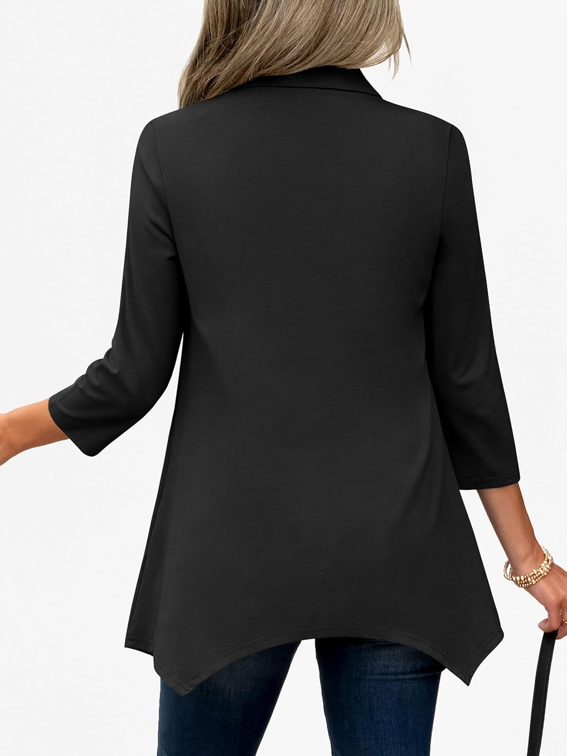 ANRABESS 3/4 Sleeve Tunic Tops for Women Lapel V Neck Button Down Shirts Business Dressy Casual Blouse with Asymmetrical Hem - Image 5
