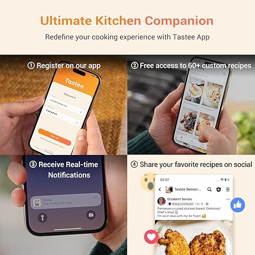 Miniatura 8 de Tastee Freidora de aire de cerámica, freidora de aire compacta 8 en 1 de 5.5 cuartos de galón, deshidratador digital de 450 F con sonda inteligente,