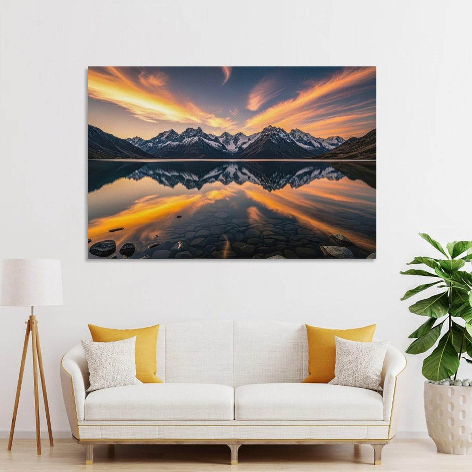 Junmoney Unframe-Style-21 Mountain Lake Reflection At Sunset Room Decor Wall Art, 20X30inch(50X75cm), For Bedroom, Guest Room Or Reading Nook, Home Artwork With A Soft Interior Feel