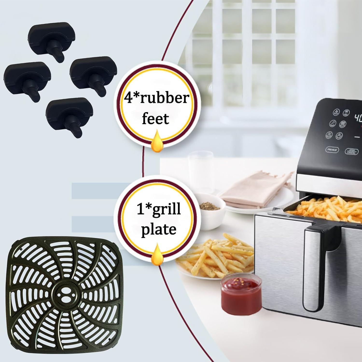 8 Quart Square Air Fryer Grill Pan for Gourmia GAF846 Air Fryers, Premium Nonstick Air Fryer Crisper Tray, Grill Plate Insert Grate Rack Grid Shelf for Gourmia 8QT Air Fryer, Dishwasher Safe