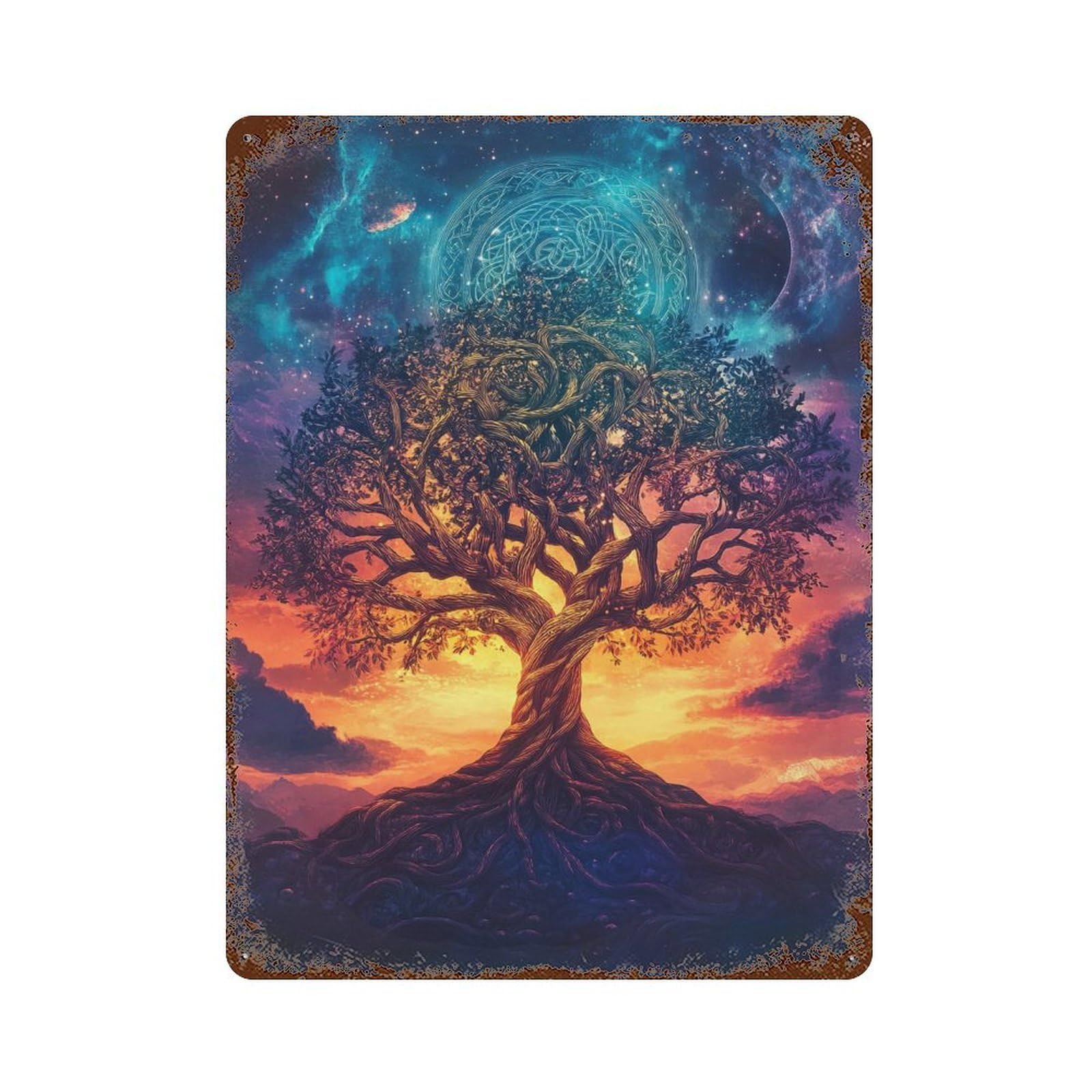 Galactic Tree of Life Aged Metal Wall Plaque 15.7"x11.8", for Office, Studio And Wall Decor, Novelty Wall Decor
