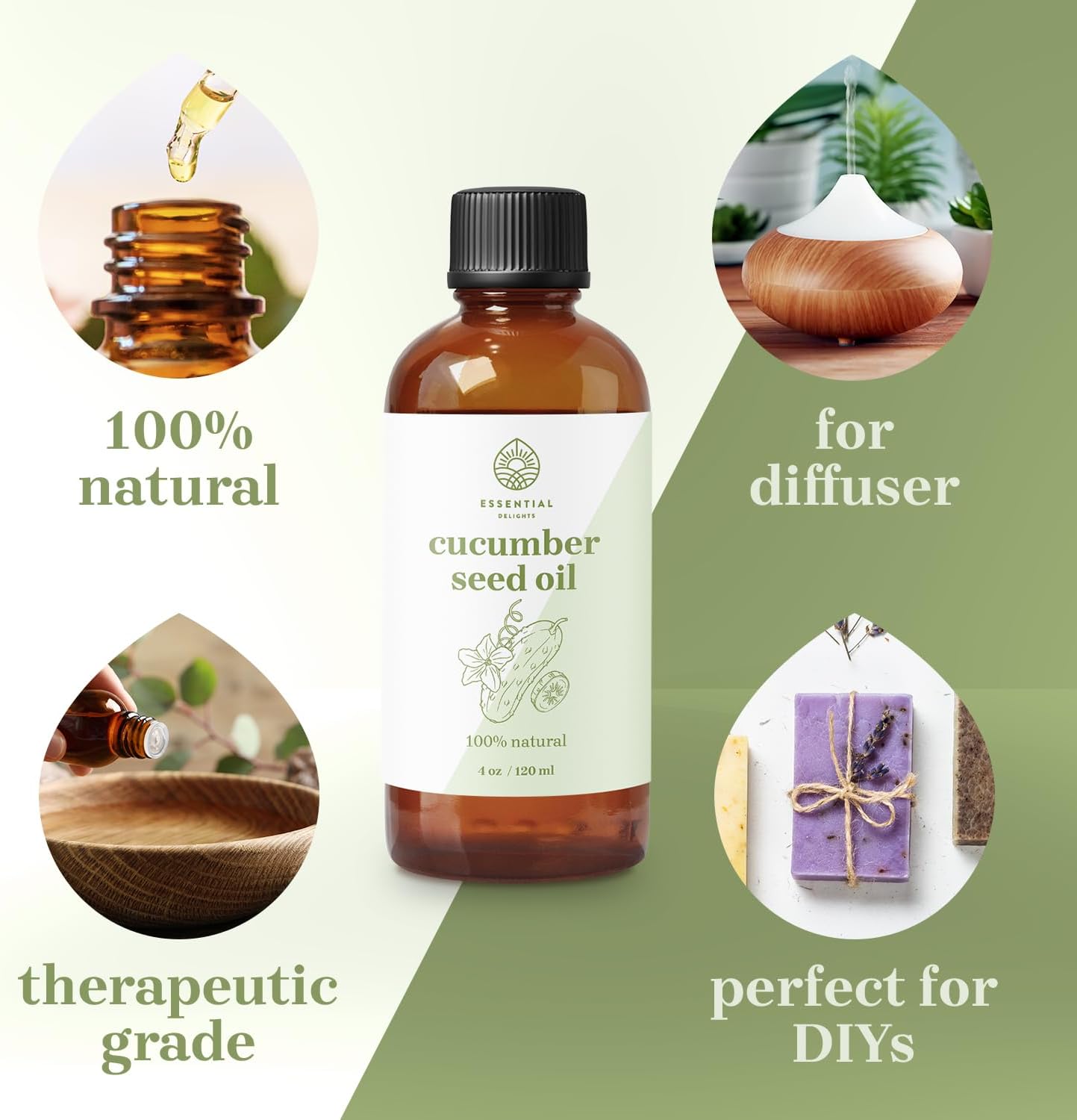 Cucumber Seed Oil Premium Grade Carrier Oil | for Aromatherapy, Soaps, Lotions, & Candles | Vegan & Cruelty Free (4 Fl. Oz.) - Image 3