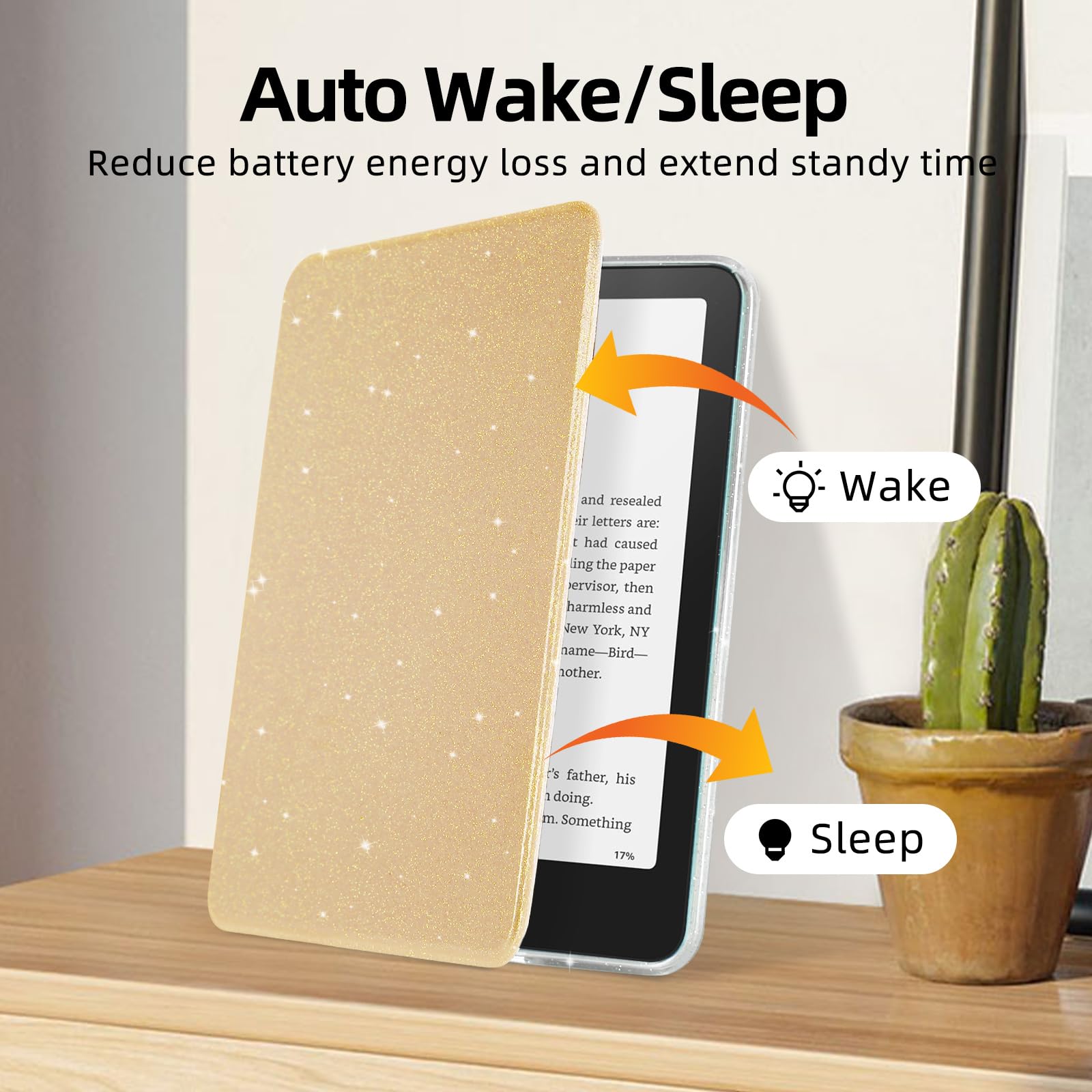 Custodia glitterata per Kindle Paperwhite da 7 pollici di 12a generazione 2024 e Kindle Colorsoft Signature Edition, guscio posteriore trasparente con custodia in pelle PU, funzione sleep/wake