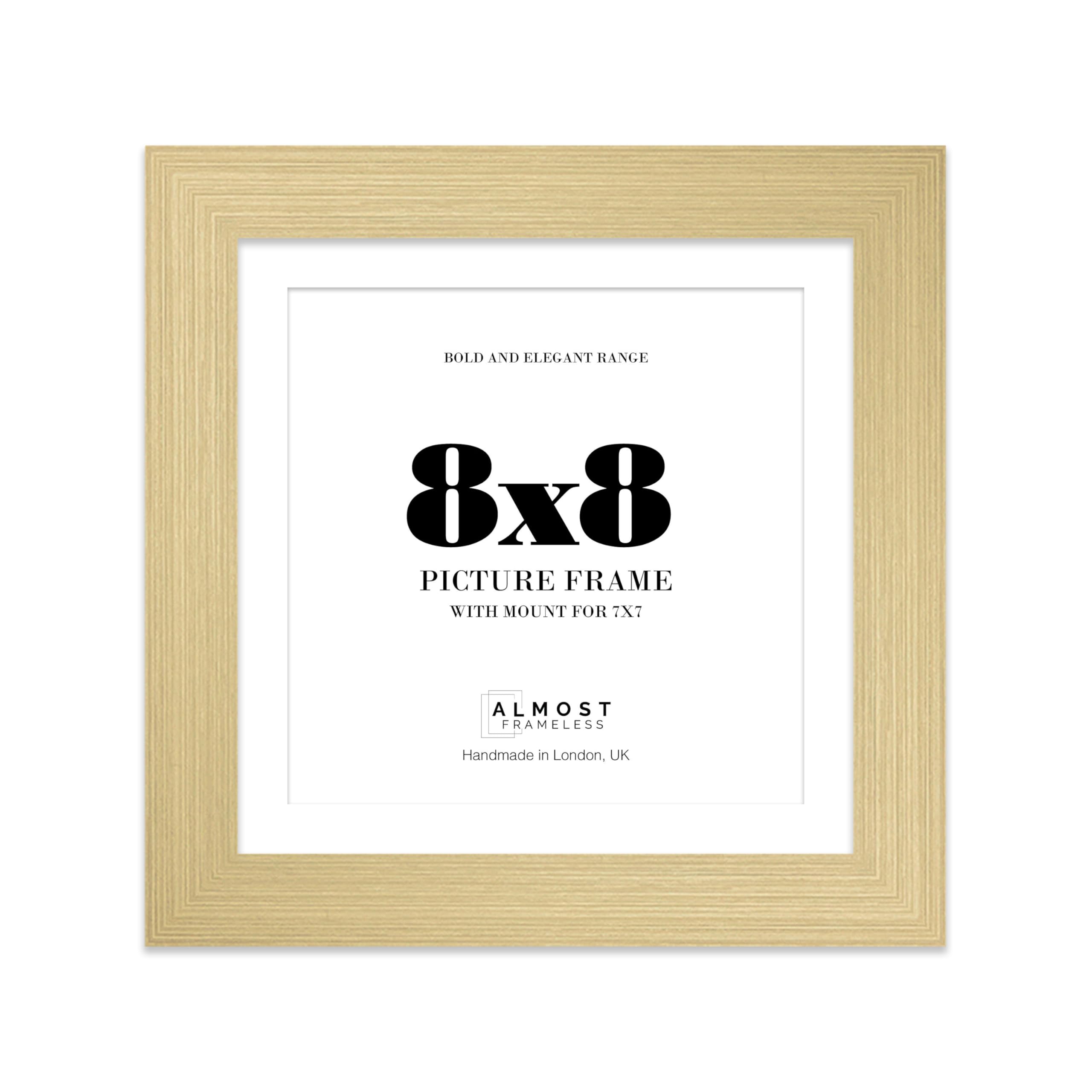 8x8 Gold Square Frame With Mount for 7x7 Pictures 28mm Edge Frame Display with Wall Hooks and Kickstand, 1 Pack