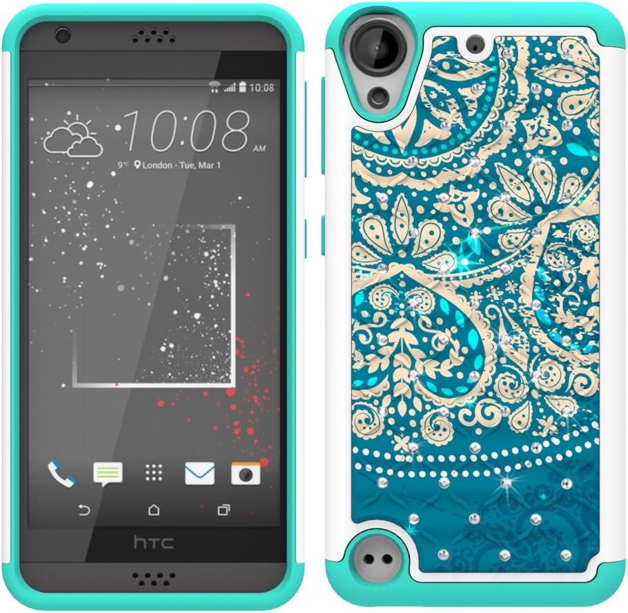 HTC Desire 530 Case, HTC Desire 630 Case, MagicSky [Shock Absorption] Studded Rhinestone Bling Hybrid Dual Layer Armor Defender Protective Case Cover for HTC Desire 530/630 (Flower1)