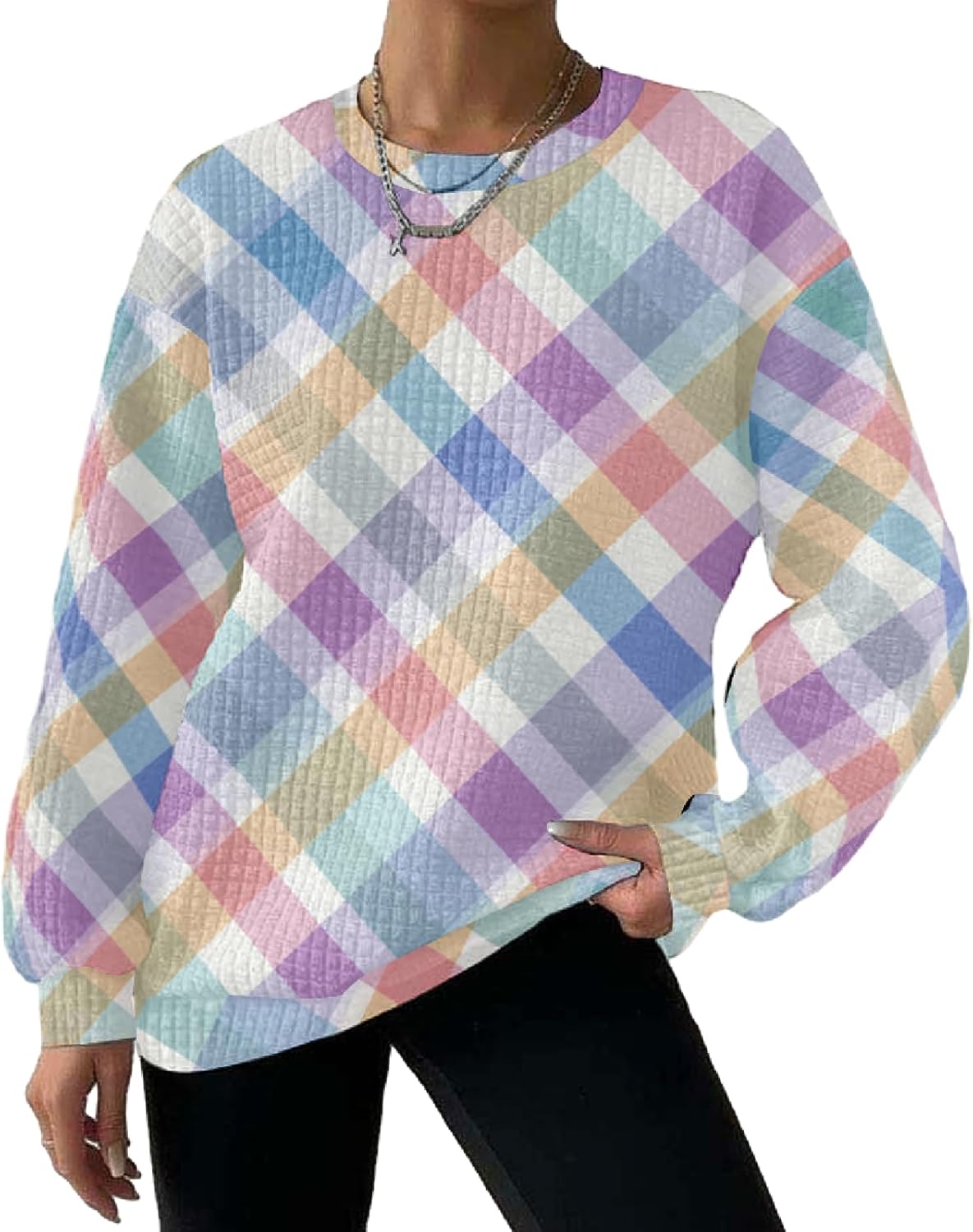 Waffle Sweatshirt Women Long Sleeve Crew Neck Pullover Sweatshirts Comfy And Soft L...