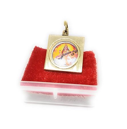 Ayurved Ashtadhatu Maa Saraswati Yantra Locket In Square Gold Plated For Concentration On Your Studies