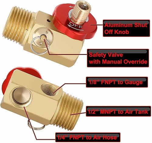 Miniatura 7 de Hromee Válvula de tanque de aire MNPT de 18 pulgadas, 4 piezas de válvula de llenado de latón con tapas, uso con tanque de aire comprimido