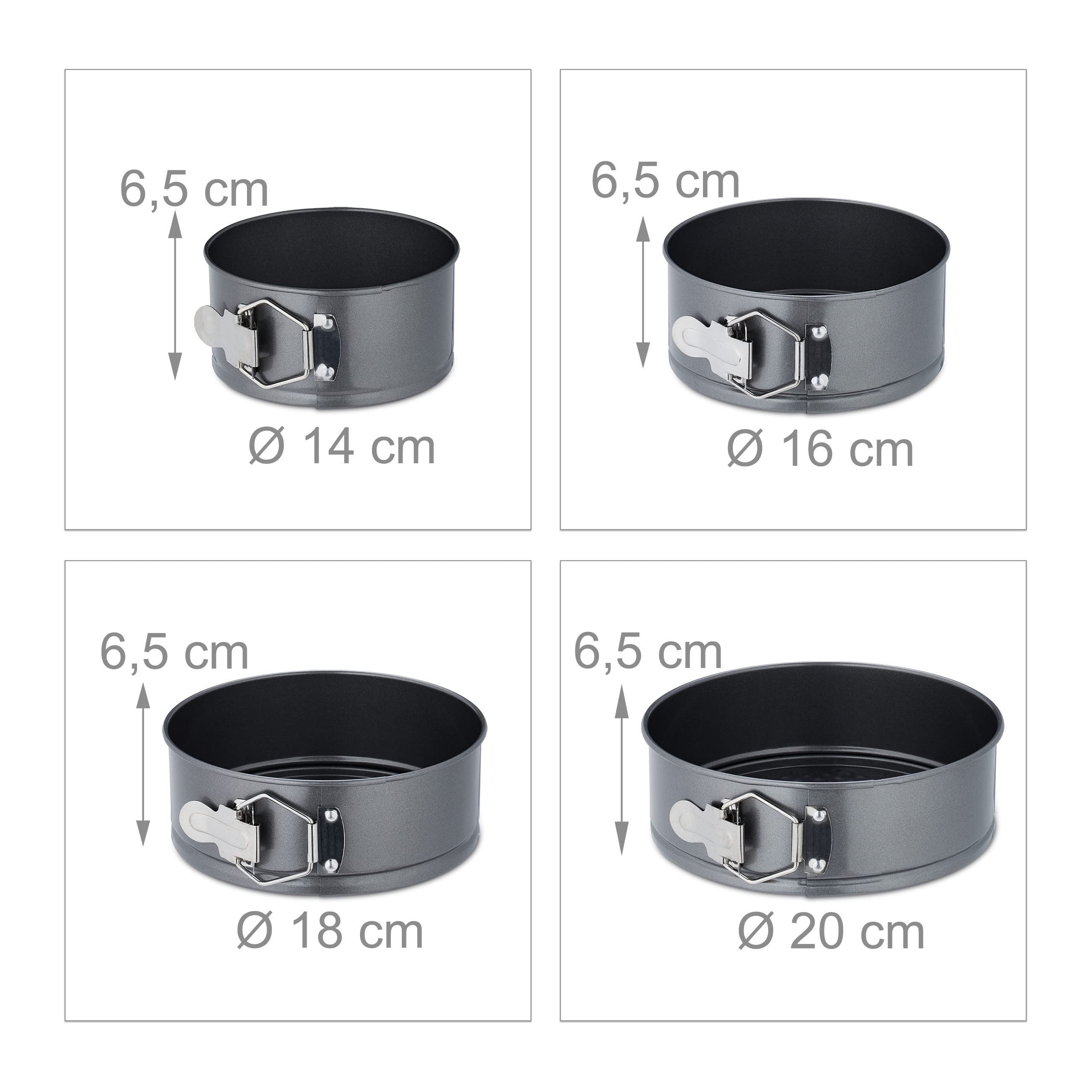Relaxdays 7-częściowy zestaw okrągłych blach do pieczenia, Ø 14/16/18/20/24/26/28cm, powłoka non-stick, do 260° C, szary