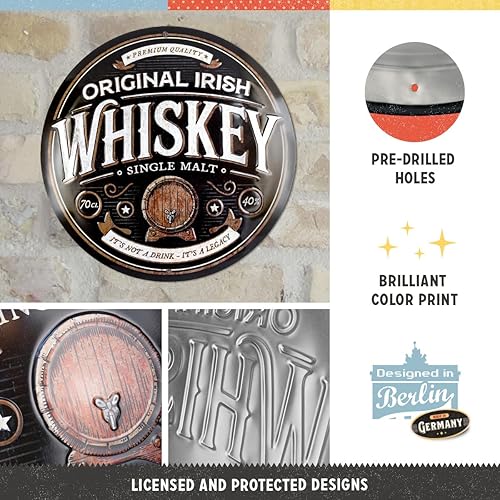 Miniatura 3 de Nostalgic-Art Cartel de hojalata retro, Ø 13.7", whisky irlandés original Idea de regalo para accesorios de bar, hecho de metal, diseño vintage