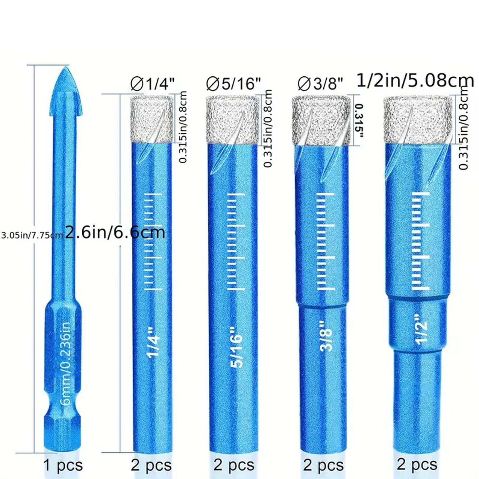 9 Pcs Diamond Drill Bits Set 6 8 10 12 mm Diamond Hole Saw Kit Masonry Drilling Core Bit Kit - Image 2