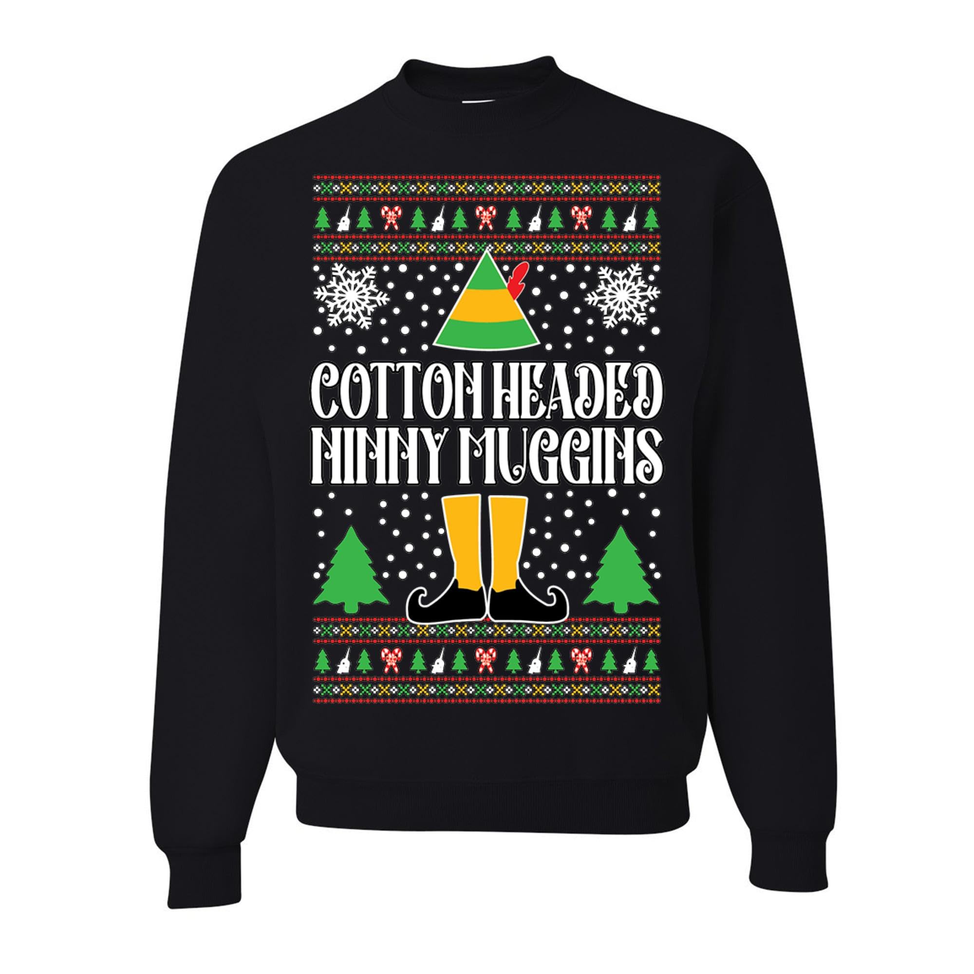 wild custom apparel Cotton Headed Ninny Muggins Elf Ugly Christmas Sweater Crewneck Sweatshirt