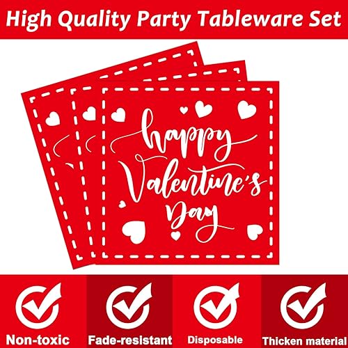 Miniatura 4 de Tevxj Juego de 96 piezas de vajilla para el día de San Valentín, suministros de fiesta, decoración de feliz día de San Valentín, vajilla romántica