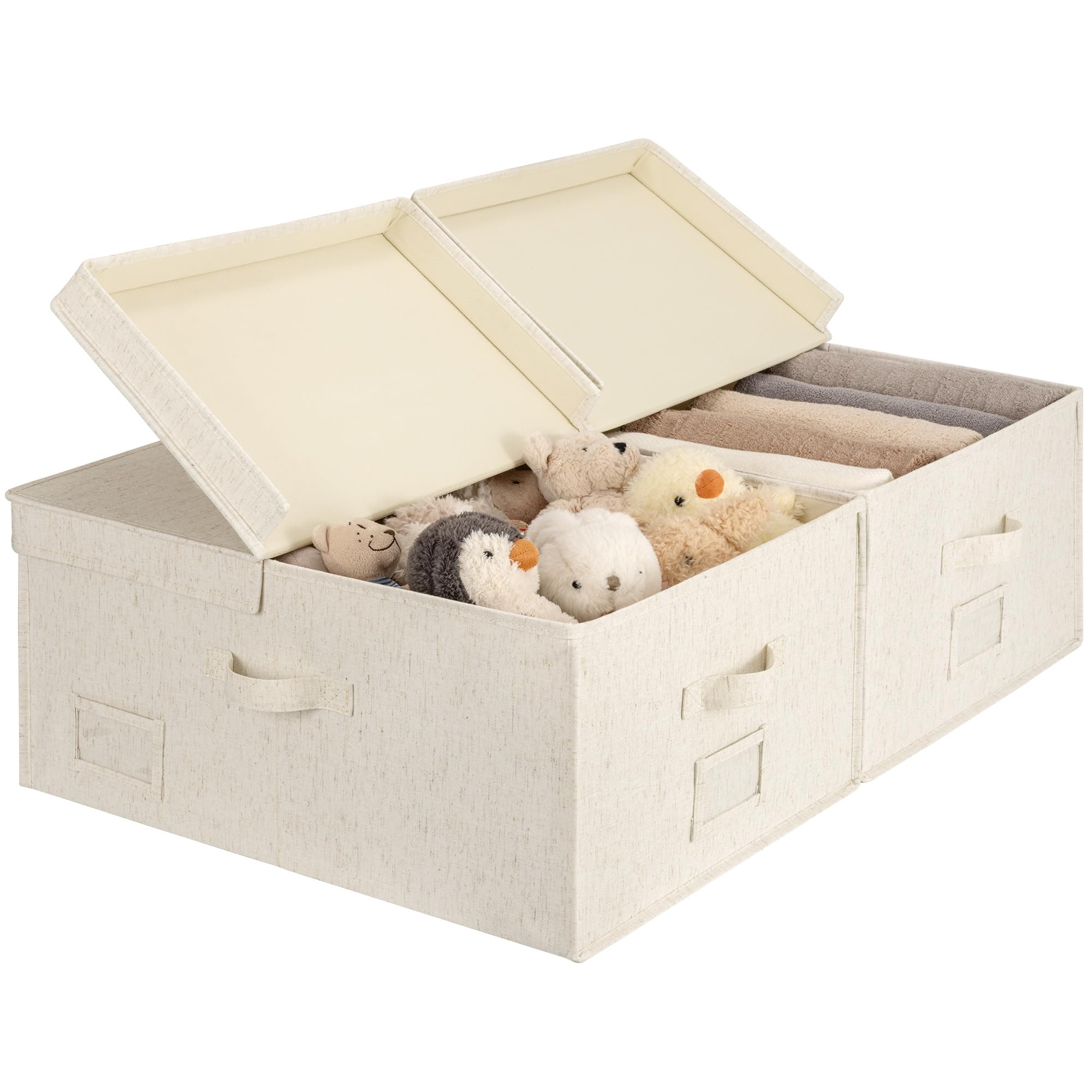 StorageWorks Scomparti extra grandi con coperchi, organizer decorativo da 55 l, con divisorio, scatole in tessuto con manici, beige, confezione da 2