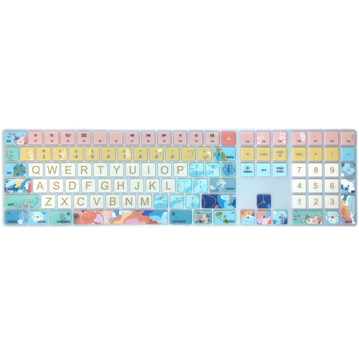 Silicone Keyboard Case Cover for Apple iMac Wireless Magic Keyboard with Numeric Keypad MQ052LL/A (Model: A1843, 2017 2018 Release), Cute Print Keyboard Skin, US Layout, Litter Flowers