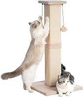 Vista 8 de Poste rascador grande para gatos con base resistente, poste rascador cuadrado resistente de sisal de 33 pulgadas y 2 bolas interactivas para colgar
