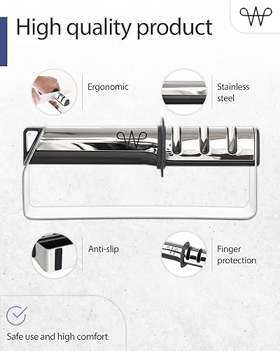 Miniatura 2 de WERTA Afilador de cuchillos de acero inoxidable, afilado de cuchillos de 3 etapas, ideal para cuchillo de chef y cuchillo de cocina, uso zurdo y